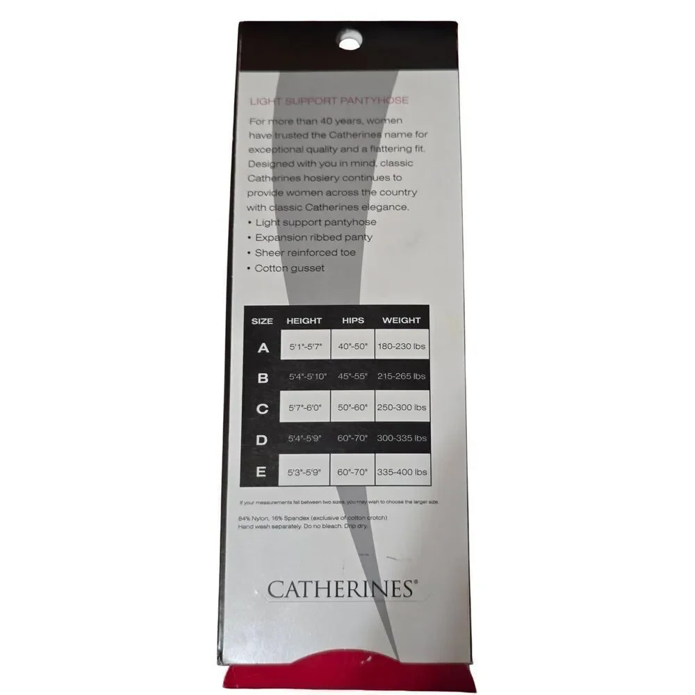 Vintage Catherine's Light Support Pantyhose Size D in Jet Black